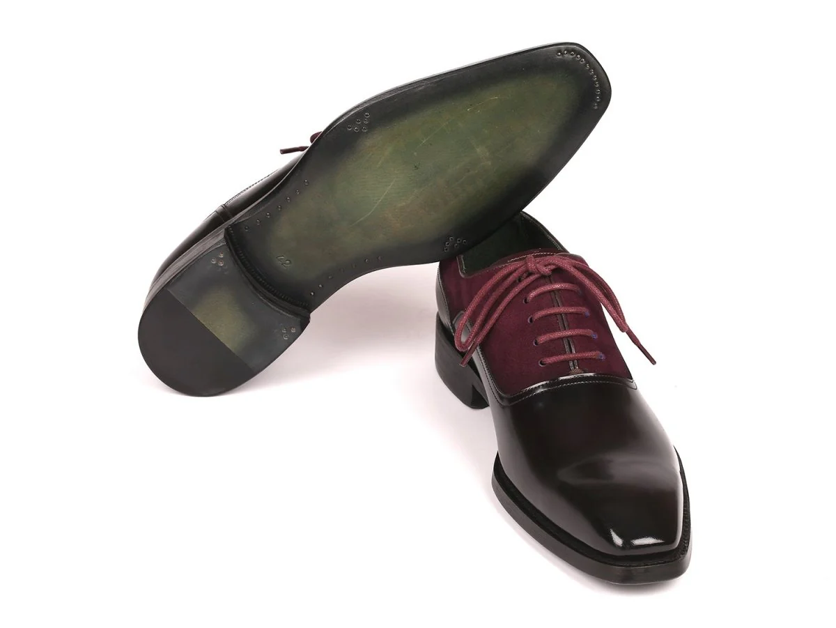 Paul Parkman Men's Burgundy Suede and Black Patent Oxfords (ID#17BUR85) - Image 3