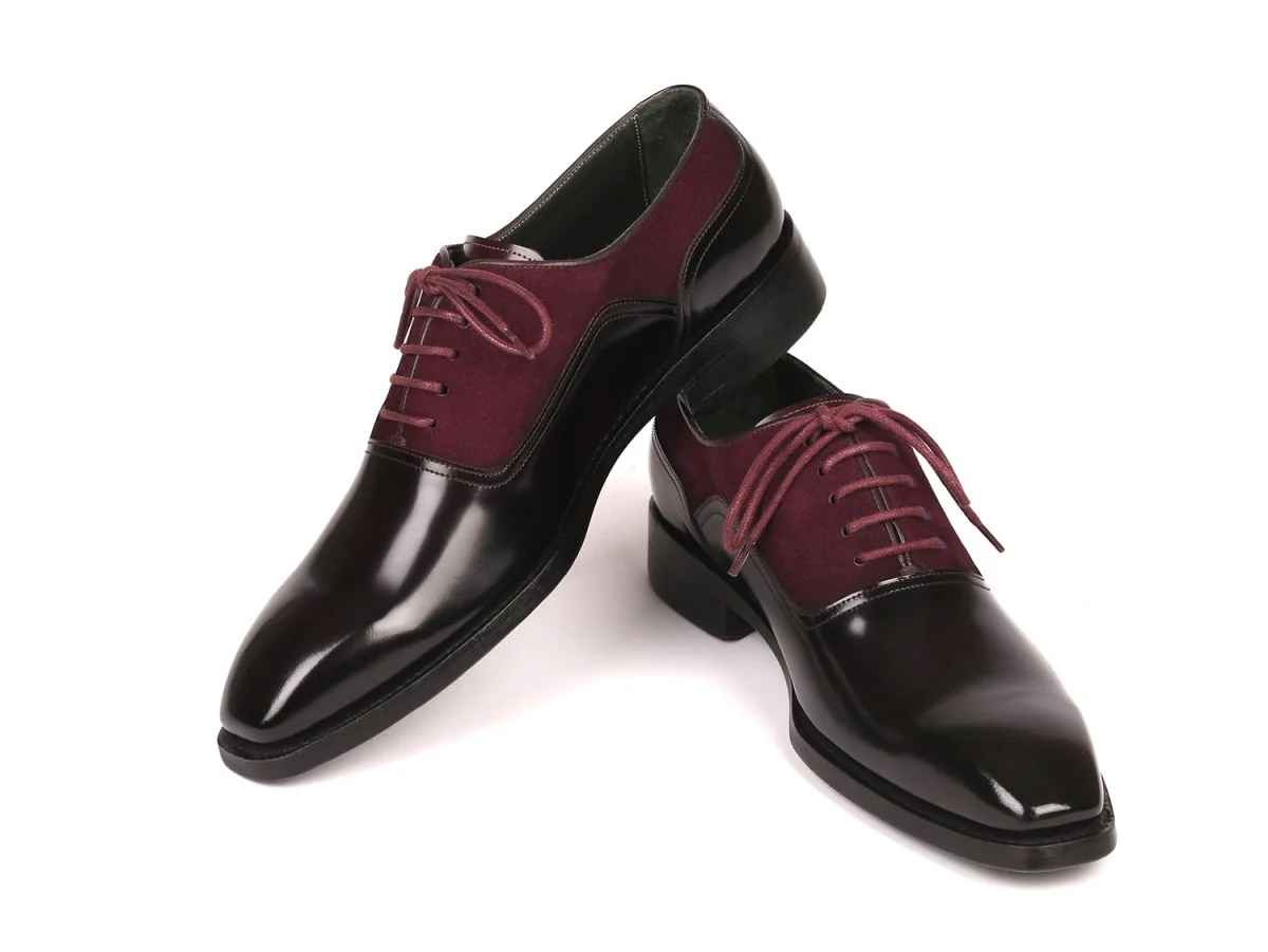 Paul Parkman Men's Burgundy Suede and Black Patent Oxfords (ID#17BUR85) - Image 5