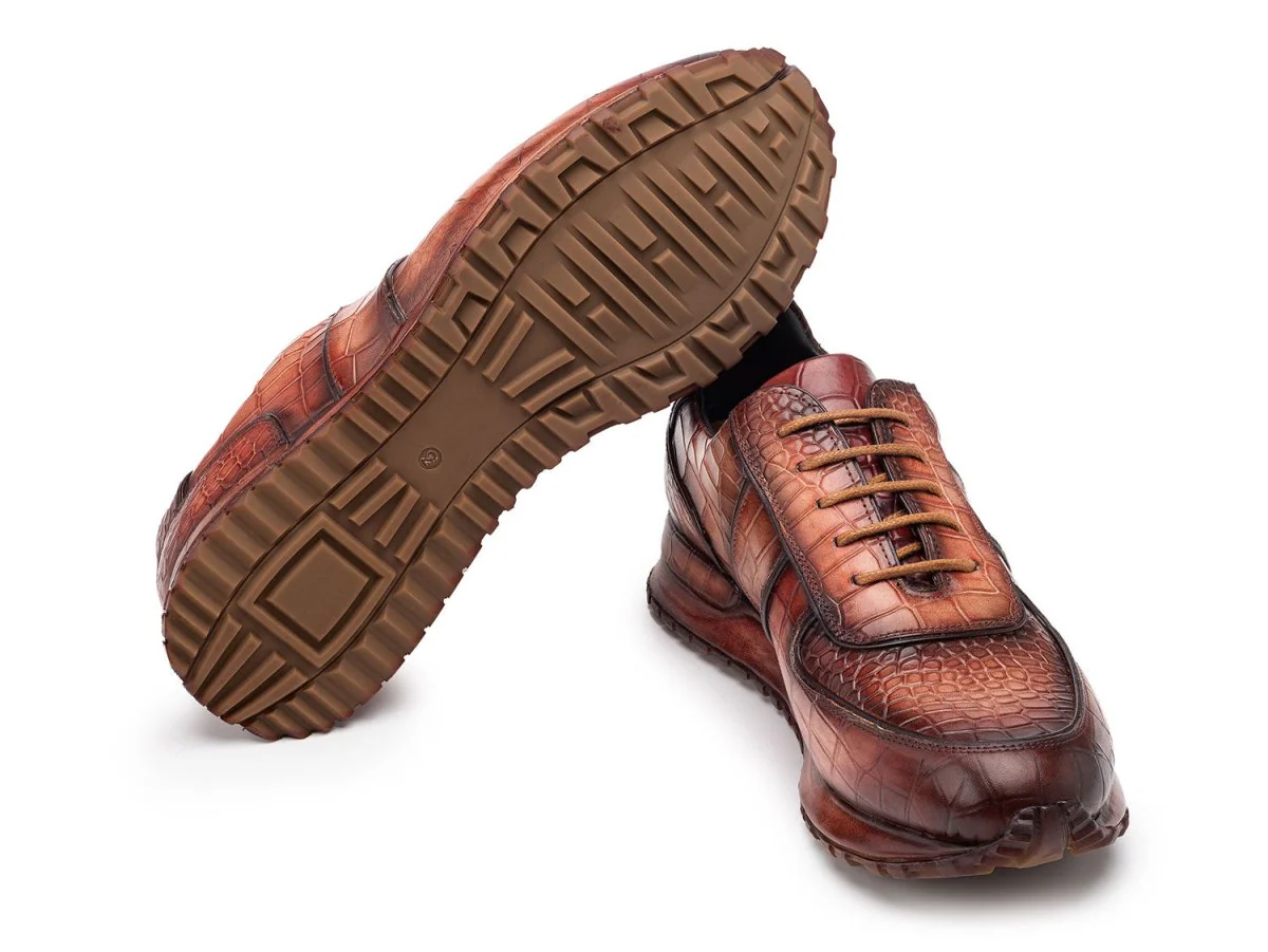 Paul Parkman Men's Burnished Textured Leather Sneakers in Brown - Image 3