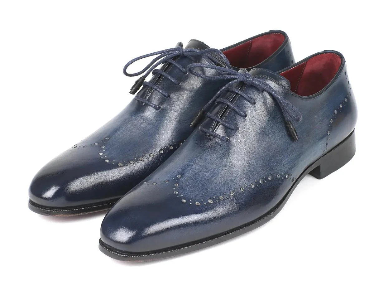 Paul Parkman Men's Burnished Wingtip Oxfords in Navy - Image 6