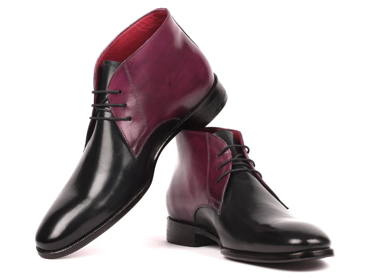Paul Parkman Men's Calfskin Chukka Boots in Black and Purple - Image 4