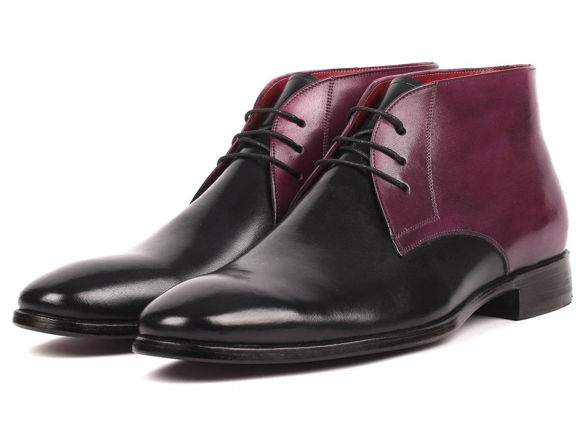 Paul Parkman Men's Calfskin Chukka Boots in Black and Purple - Image 5