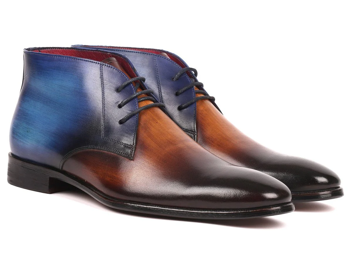 Paul Parkman Men's Calfskin Chukka Boots in Brown and Blue
