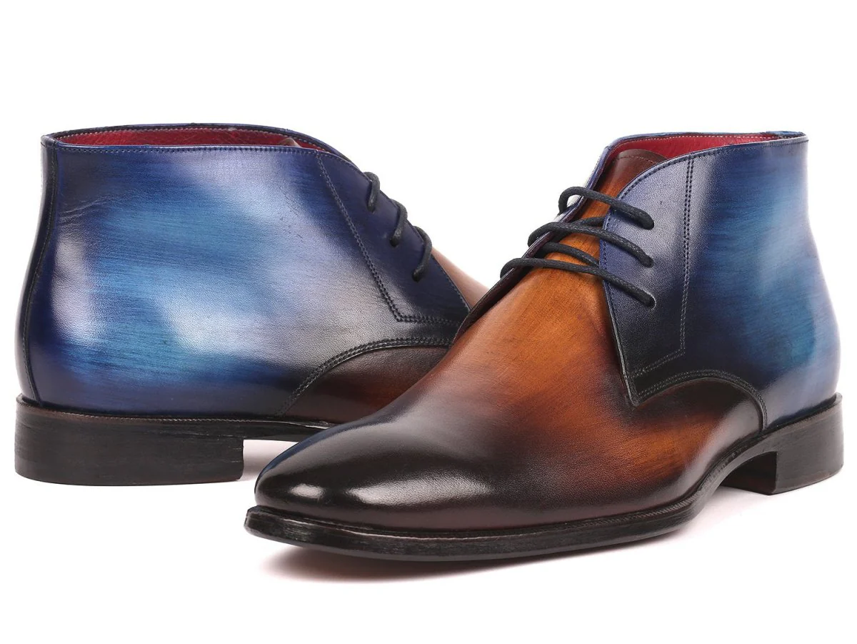 Paul Parkman Men's Calfskin Chukka Boots in Brown and Blue - Image 3