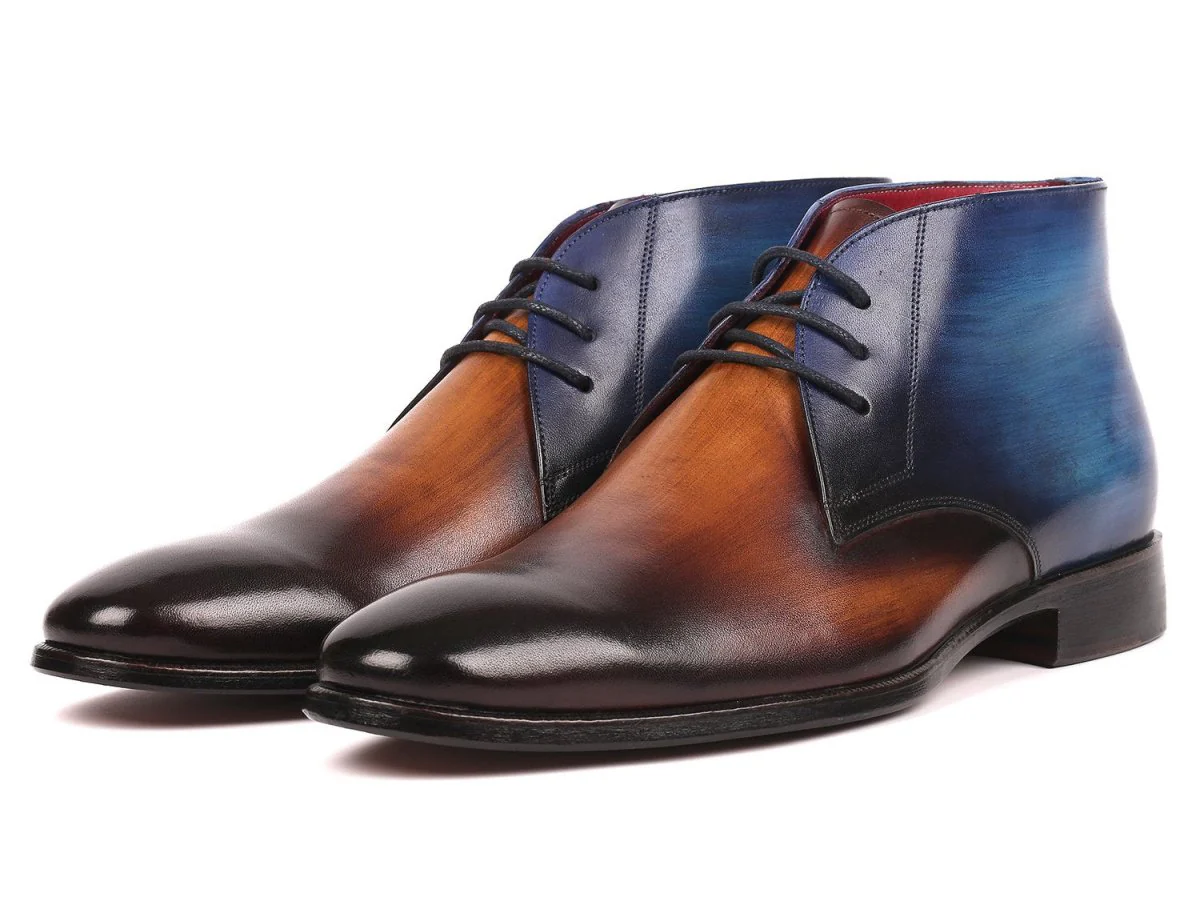 Paul Parkman Men's Calfskin Chukka Boots in Brown and Blue - Image 5