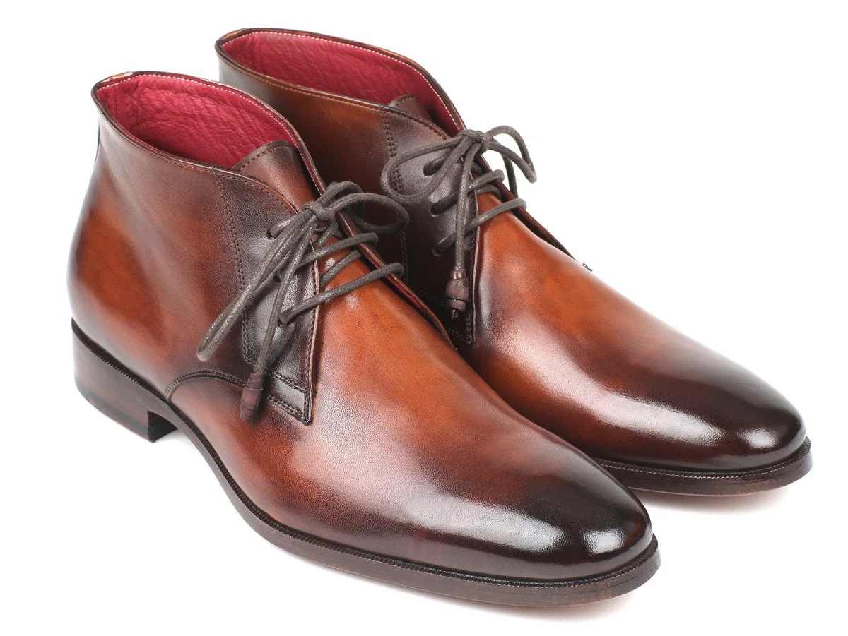 Paul Parkman Men's Calfskin Chukka Boots in Camel and Brown