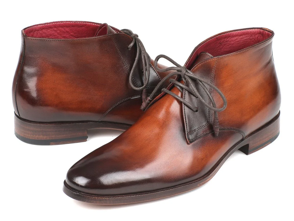 Paul Parkman Men's Calfskin Chukka Boots in Camel and Brown - Image 2