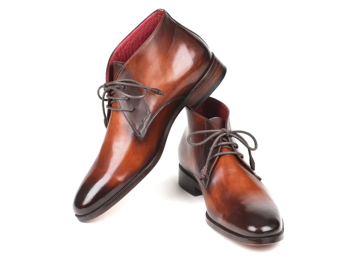 Paul Parkman Men's Calfskin Chukka Boots in Camel and Brown - Image 4