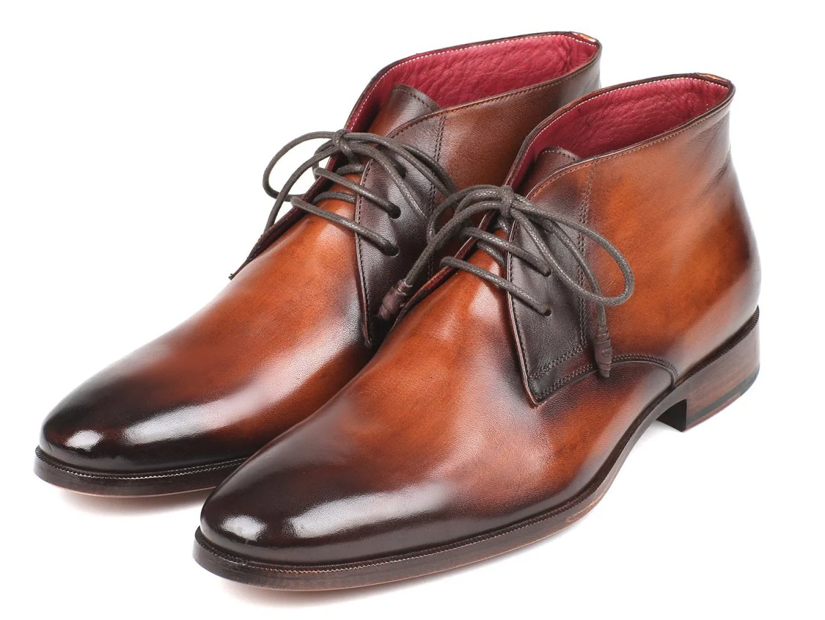 Paul Parkman Men's Calfskin Chukka Boots in Camel and Brown - Image 5