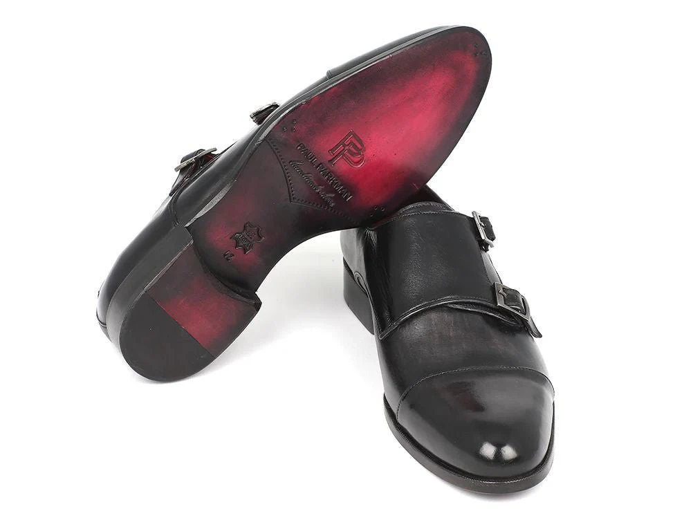 Paul Parkman Men's Cap-Toe Double Monkstraps Gray and Black (ID#0457-GRY) - Image 3