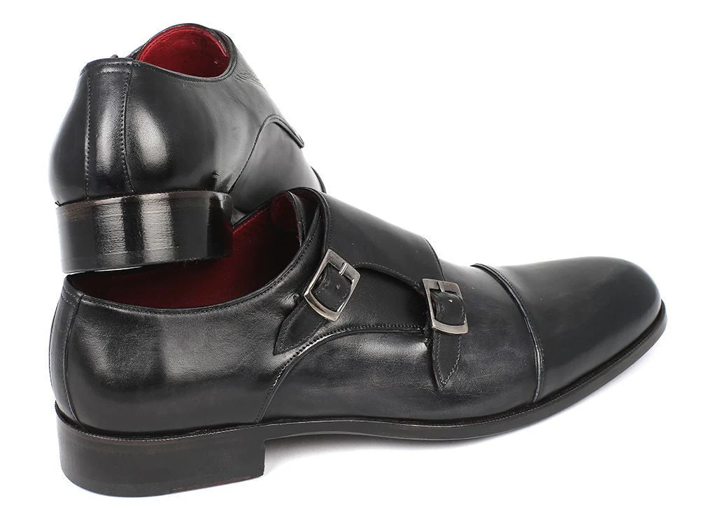 Paul Parkman Men's Cap-Toe Double Monkstraps Gray and Black (ID#0457-GRY) - Image 4