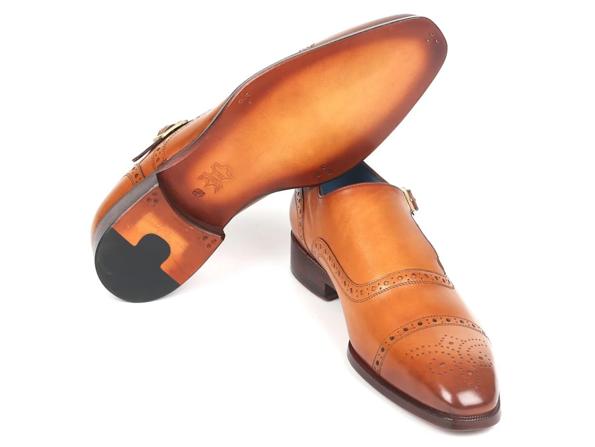 Paul Parkman Men's Cap Toe Monkstrap Shoes Cognac (ID#65CGN97) - Image 4