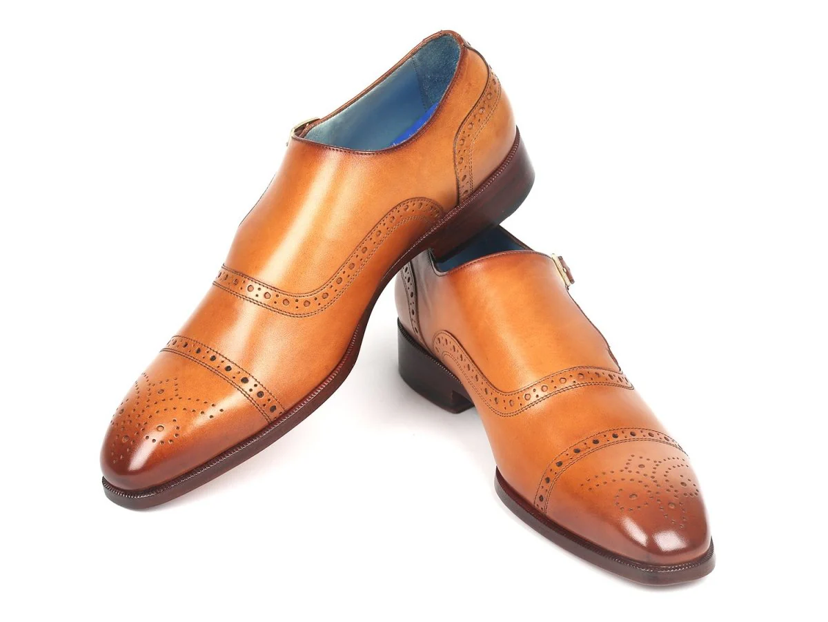 Paul Parkman Men's Cap Toe Monkstrap Shoes Cognac (ID#65CGN97) - Image 5