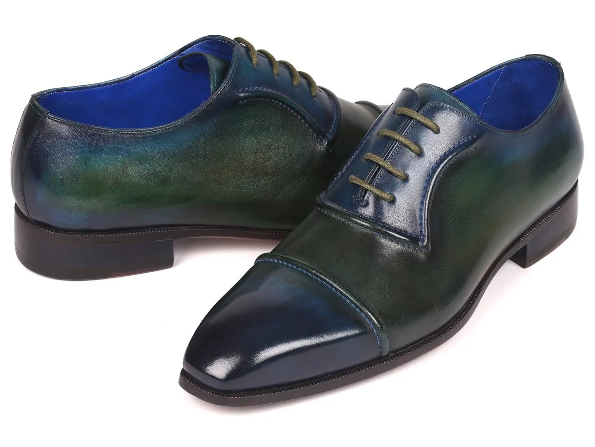 Paul Parkman Men's Cap-Toe Oxfords Blue and Green (ID#078-BLU-GRN) - Image 2