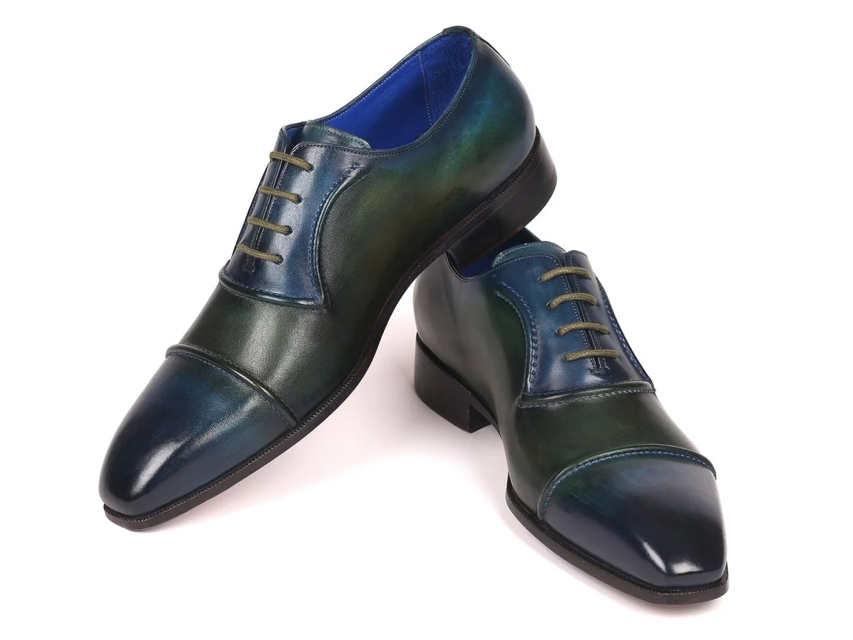 Paul Parkman Men's Cap-Toe Oxfords Blue and Green (ID#078-BLU-GRN) - Image 3