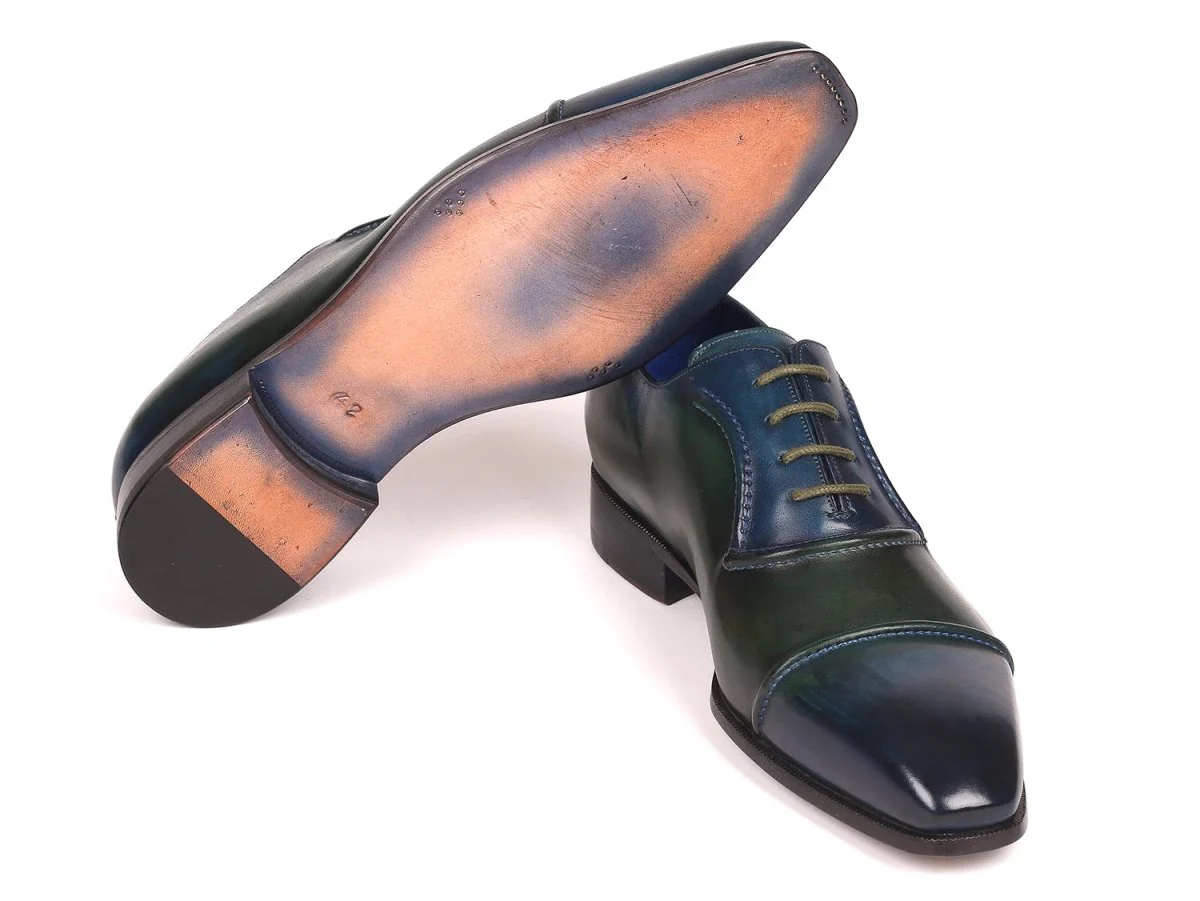 Paul Parkman Men's Cap-Toe Oxfords Blue and Green (ID#078-BLU-GRN) - Image 4