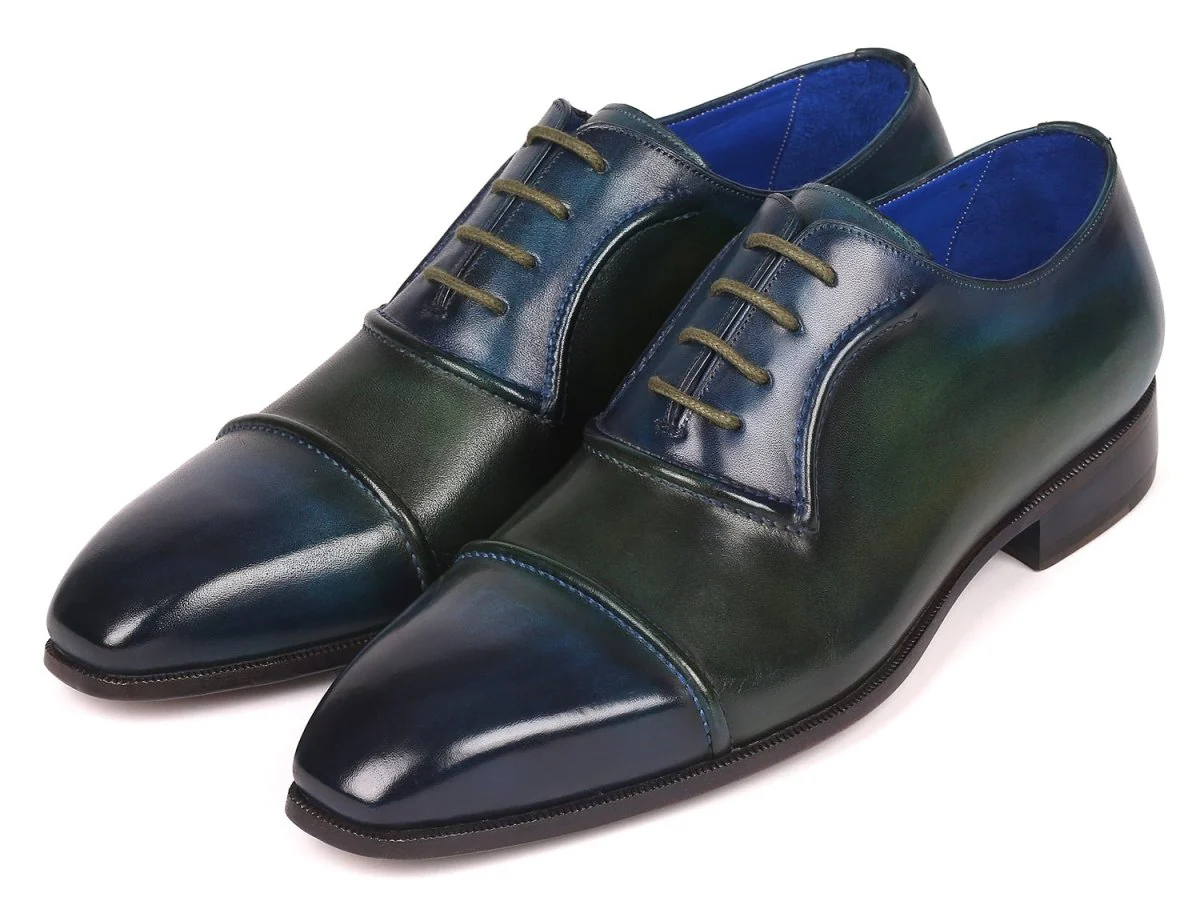Paul Parkman Men's Cap-Toe Oxfords Blue and Green (ID#078-BLU-GRN) - Image 6