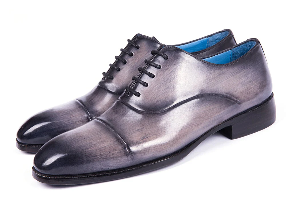 Paul Parkman Men's Cap Toe Oxfords Gray Burnished (ID#1744-GRY) - Image 5