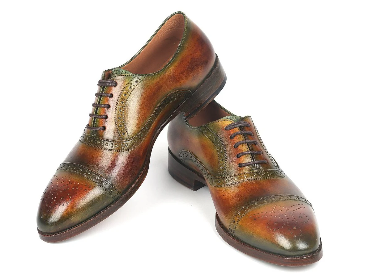 Paul Parkman Men's Cap Toe Oxfords Green and Brown (ID#266GB79) - Image 4