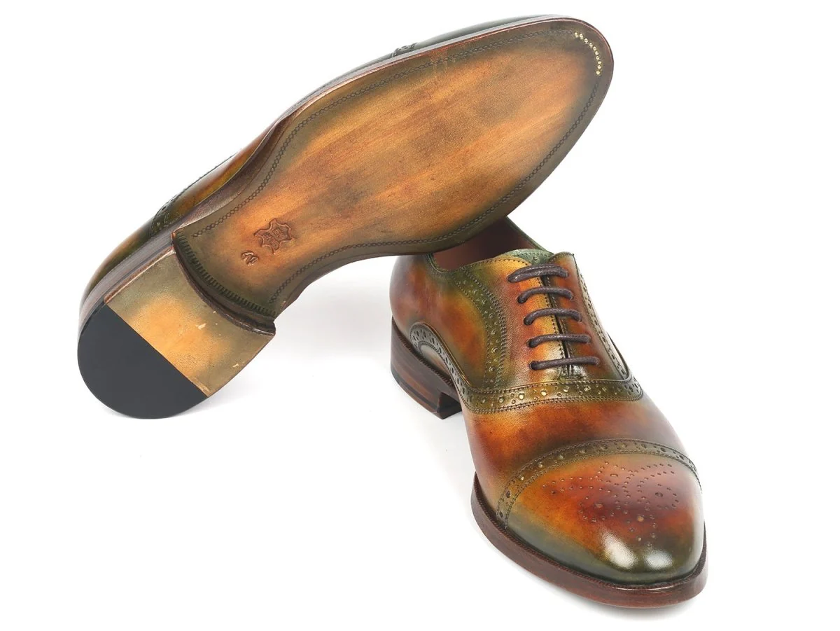 Paul Parkman Men's Cap Toe Oxfords Green and Brown (ID#266GB79) - Image 5