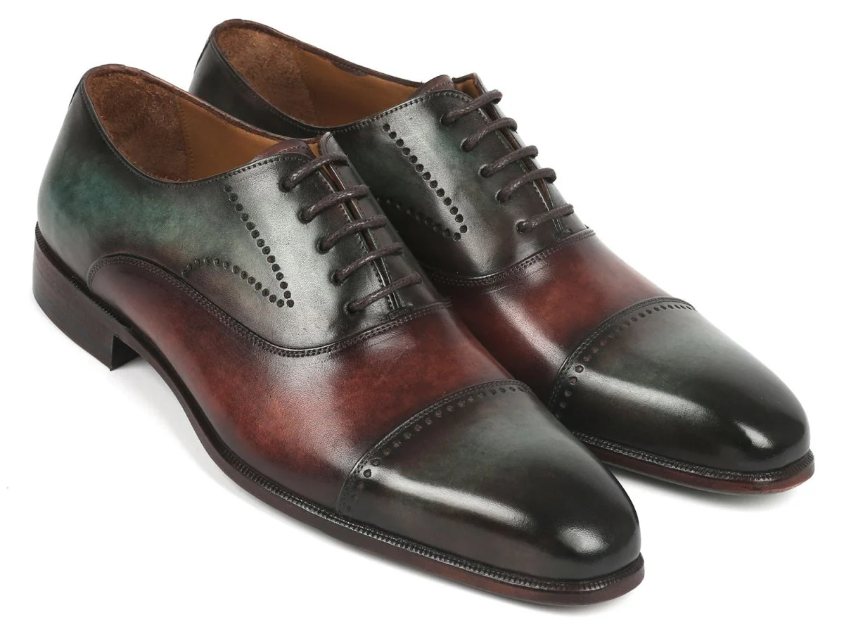Paul Parkman Men's Cap Toe Oxfords Green and Brown (ID#314-GRNBRW)
