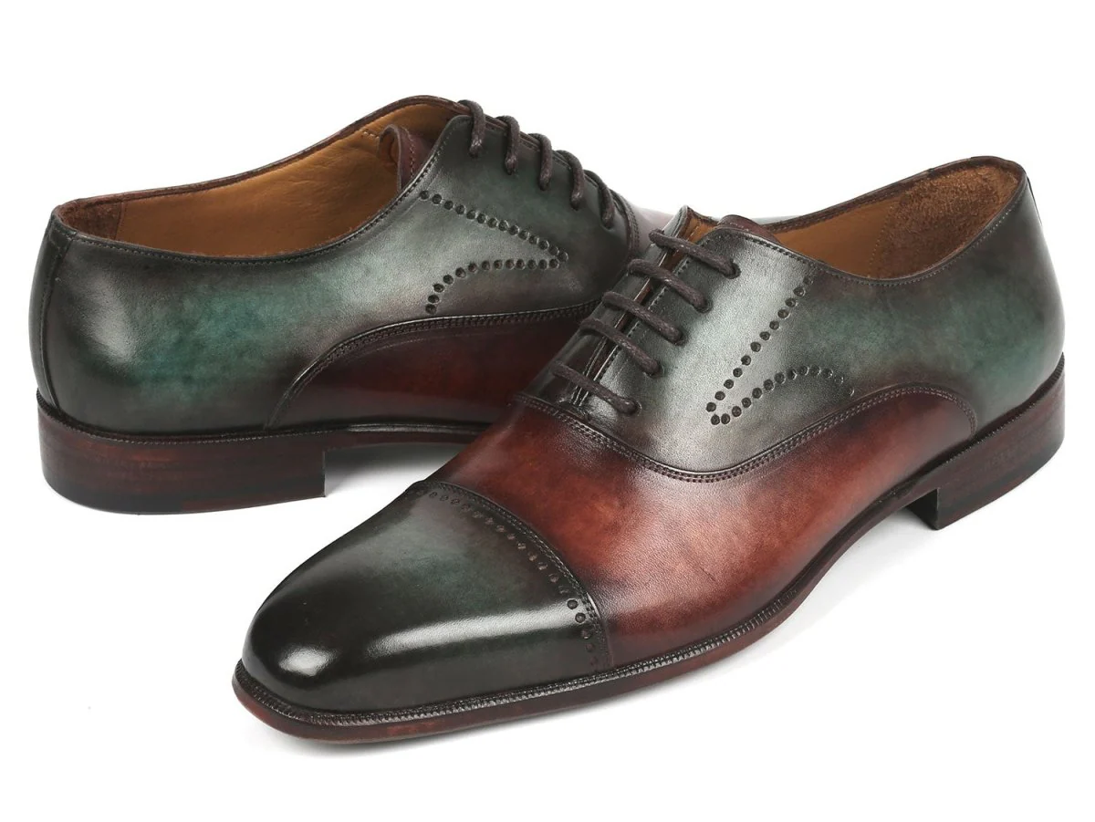 Paul Parkman Men's Cap Toe Oxfords Green and Brown (ID#314-GRNBRW) - Image 2