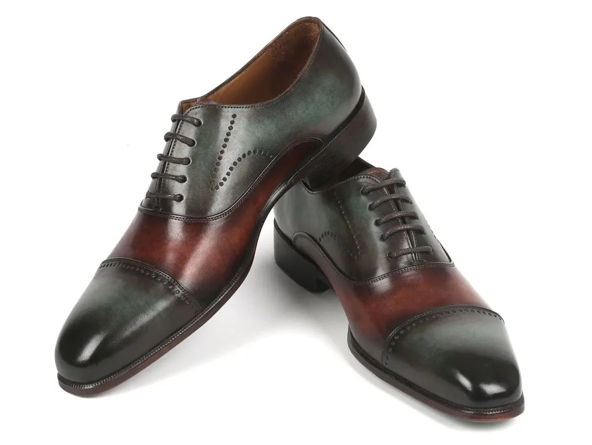 Paul Parkman Men's Cap Toe Oxfords in Green and Brown - Image 4