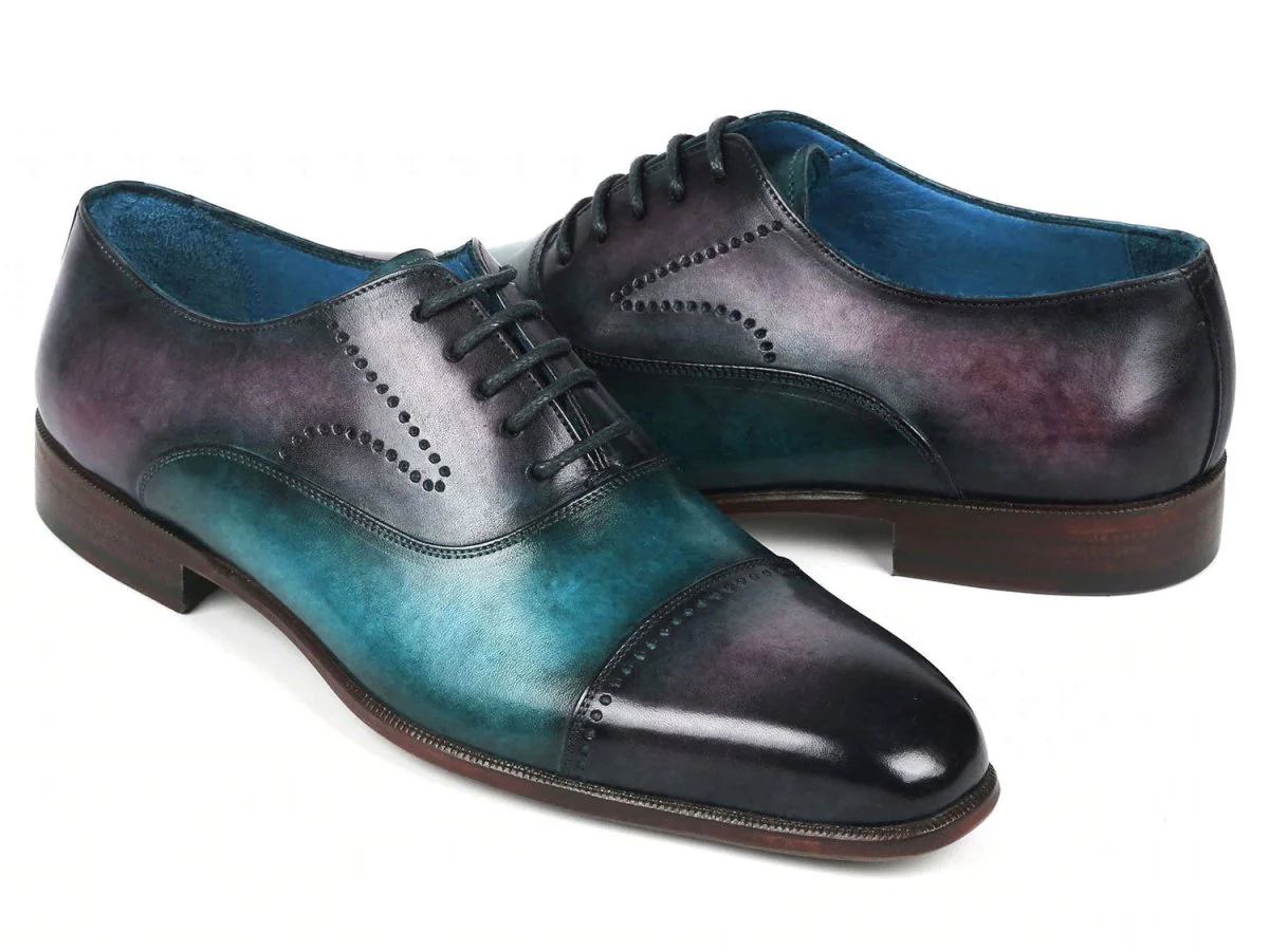Paul Parkman Men's Cap Toe Oxfords Purple and Turquoise (ID#314-PRPTRQ) - Image 3