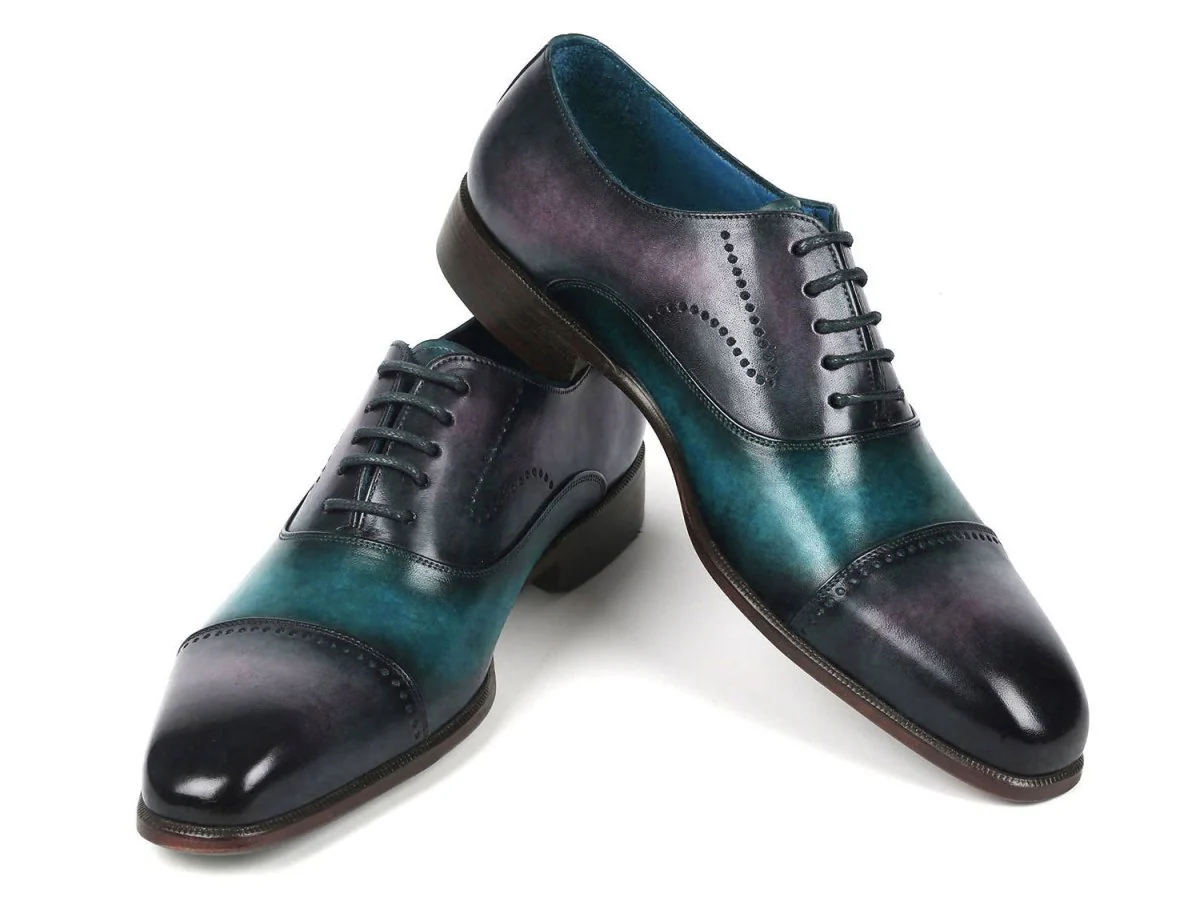 Paul Parkman Men's Cap Toe Oxfords Purple and Turquoise (ID#314-PRPTRQ) - Image 4