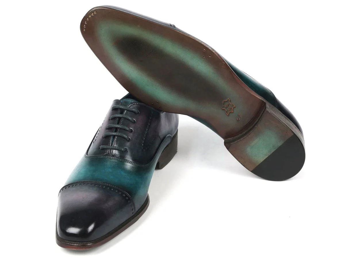 Paul Parkman Men's Cap Toe Oxfords Purple and Turquoise (ID#314-PRPTRQ) - Image 5