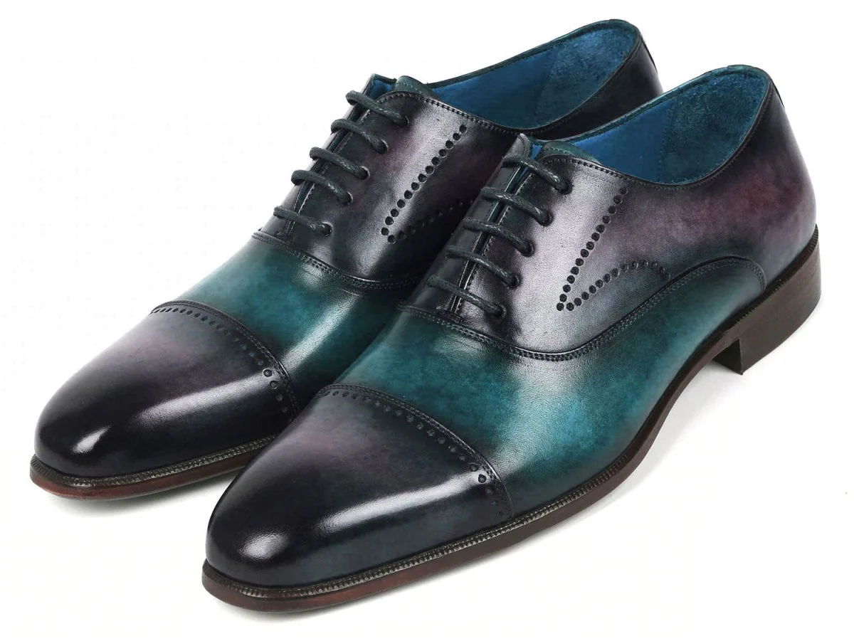 Paul Parkman Men's Cap Toe Oxfords Purple and Turquoise (ID#314-PRPTRQ) - Image 6