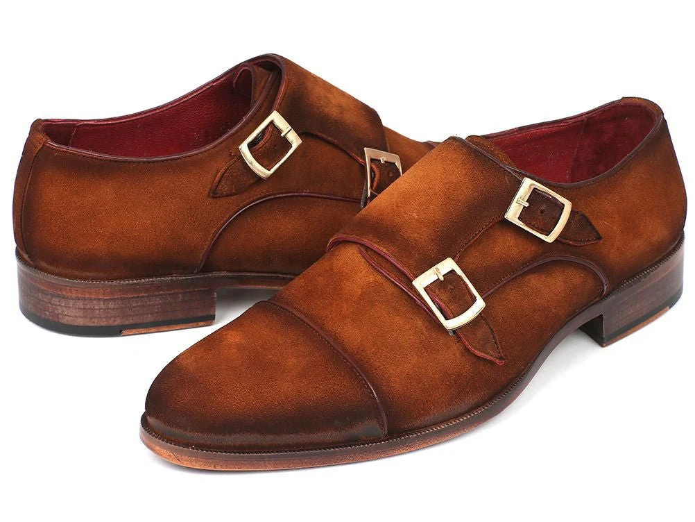 Paul Parkman Men's Captoe Double Monkstrap Camel Suede (ID#045TAB12) - Image 4
