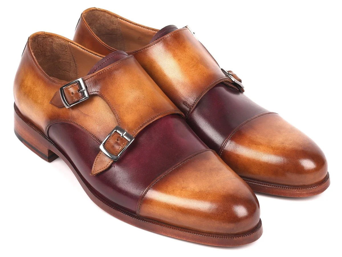 Paul Parkman Men's Captoe Double Monkstraps Brown and Purple (ID#045BP17)