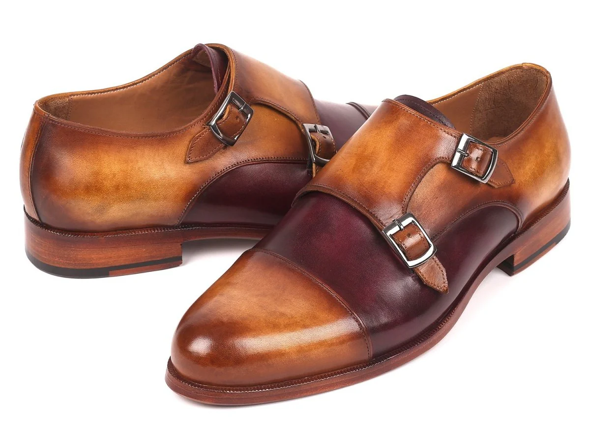 Paul Parkman Men's Captoe Double Monkstraps Brown and Purple (ID#045BP17) - Image 3
