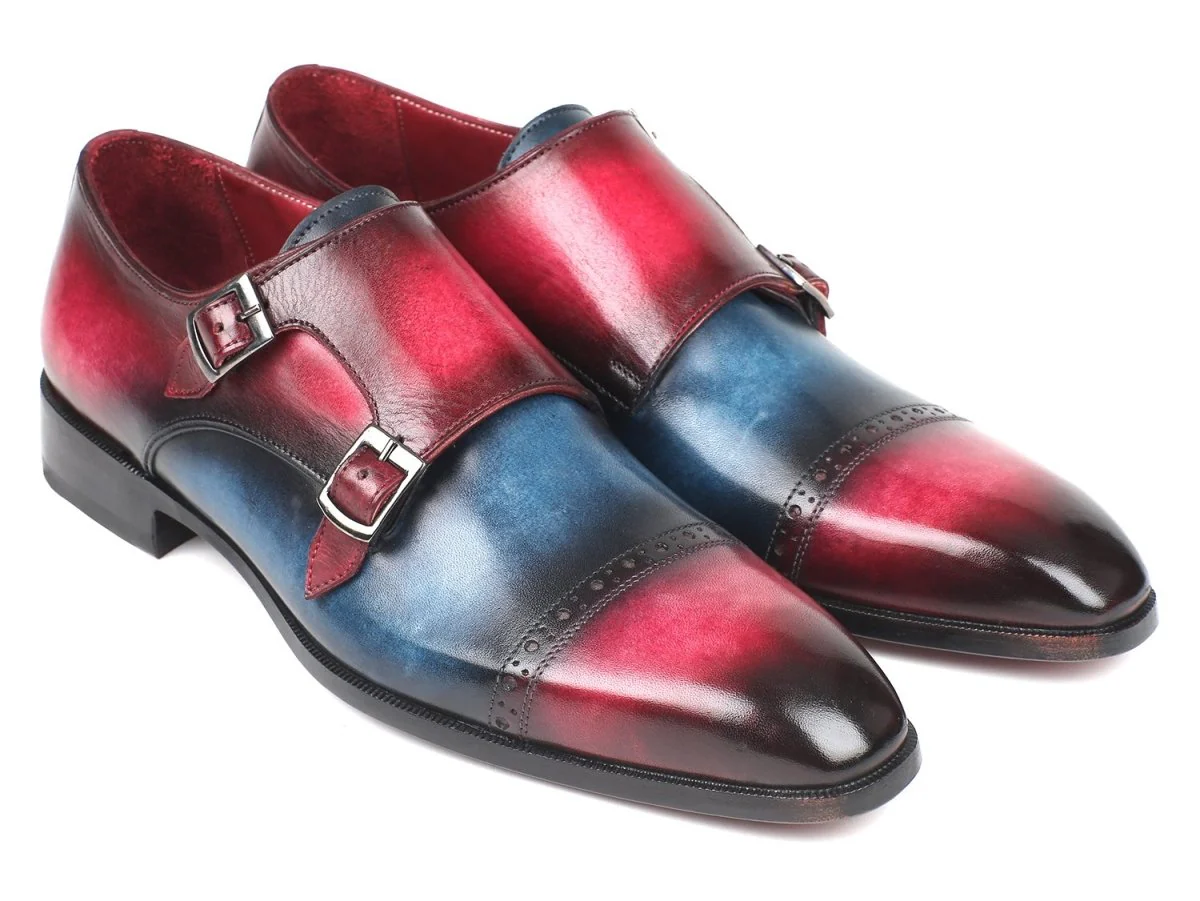 Paul Parkman Men's Captoe Double Monkstraps in Blue and Fuxia