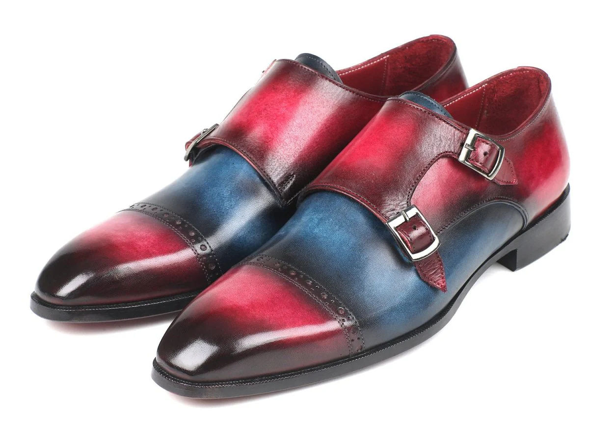 Paul Parkman Men's Captoe Double Monkstraps in Blue and Fuxia - Image 6