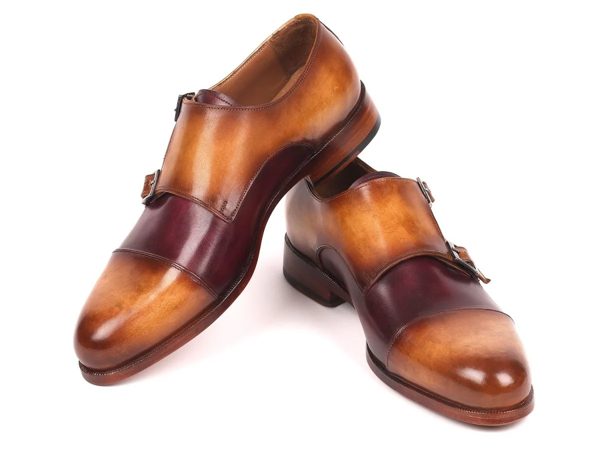 Paul Parkman Men's Captoe Double Monkstraps in Brown and Purple - Image 4
