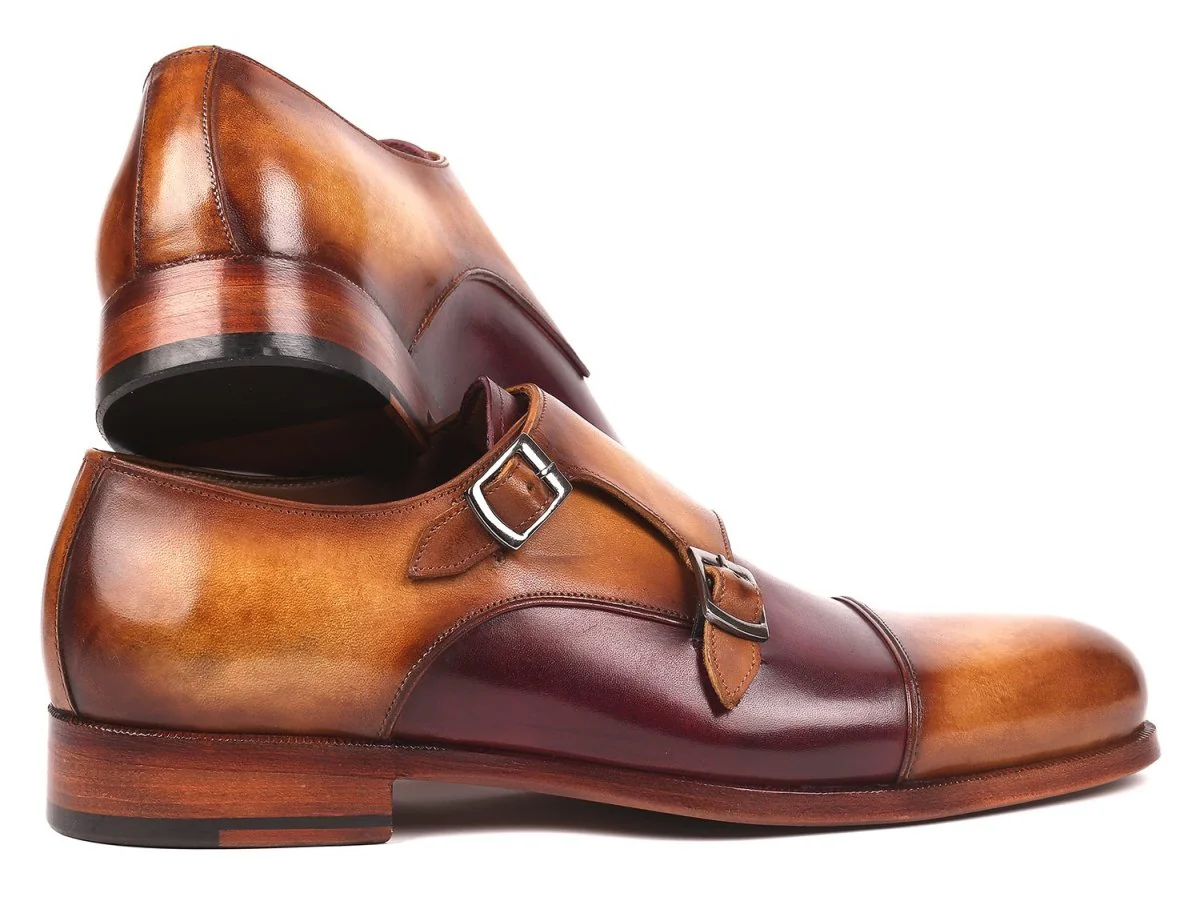 Paul Parkman Men's Captoe Double Monkstraps in Brown and Purple - Image 5
