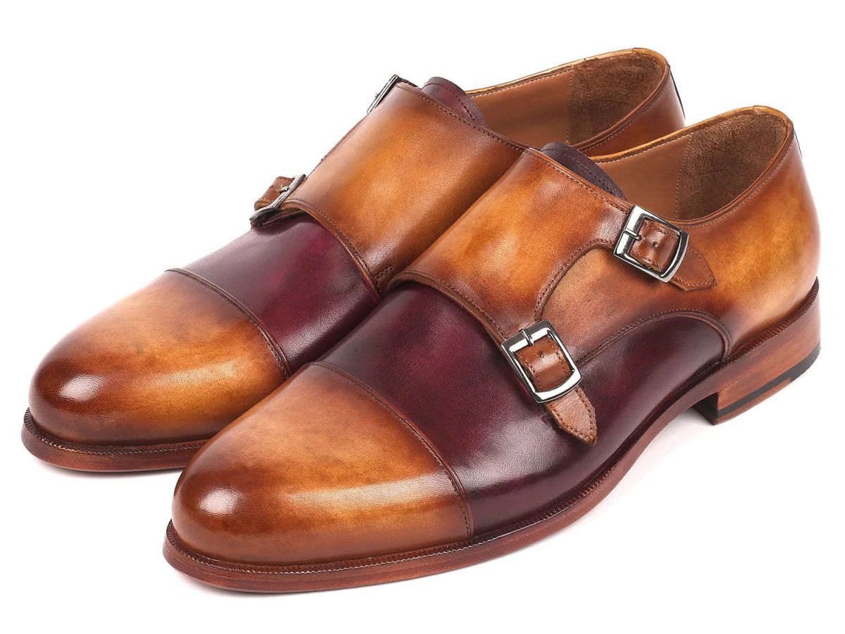 Paul Parkman Men's Captoe Double Monkstraps in Brown and Purple - Image 6