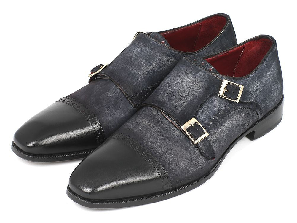 Paul Parkman Men's Captoe Double Monkstraps Navy Suede (ID#FK77W) - Image 6