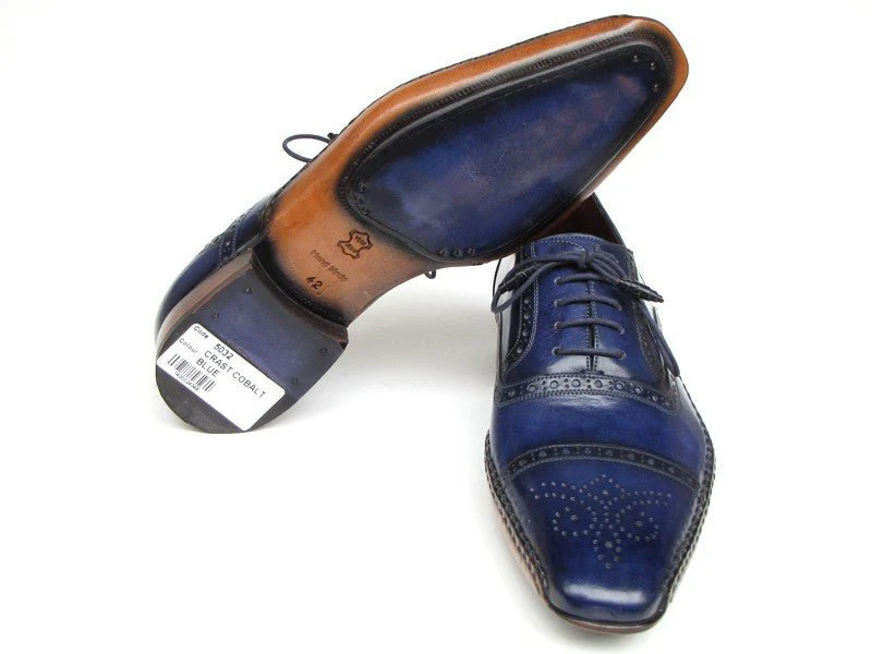 Paul Parkman Men's Captoe Hand-Painted Leather Oxfords in Navy Blue - Image 4