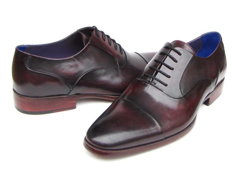 Paul Parkman Men's Captoe Oxfords Black Purple Shoes (ID#074-RP-BLK)