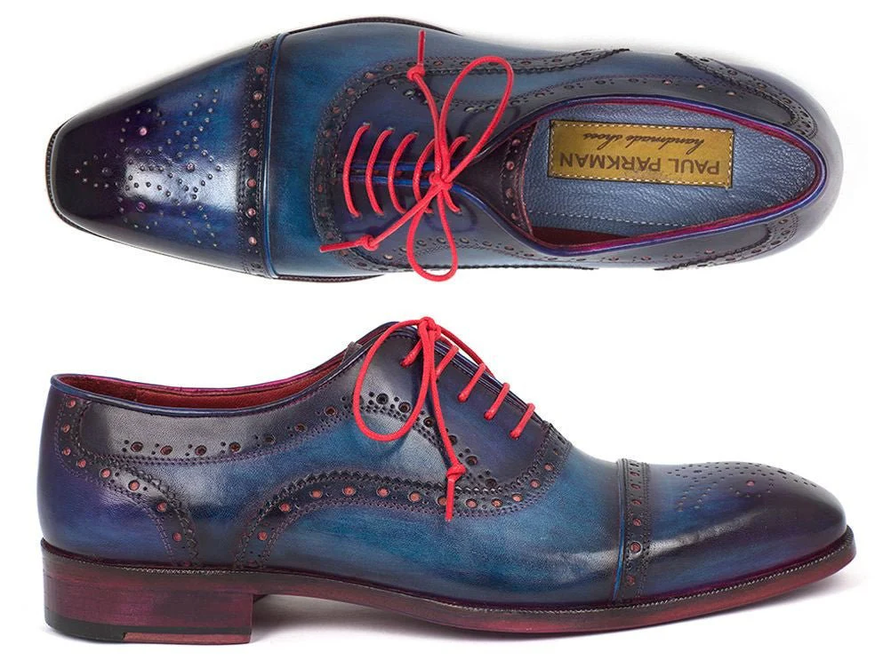 Paul Parkman Men's Captoe Oxfords Blue and Parliament (ID#024-PARL)