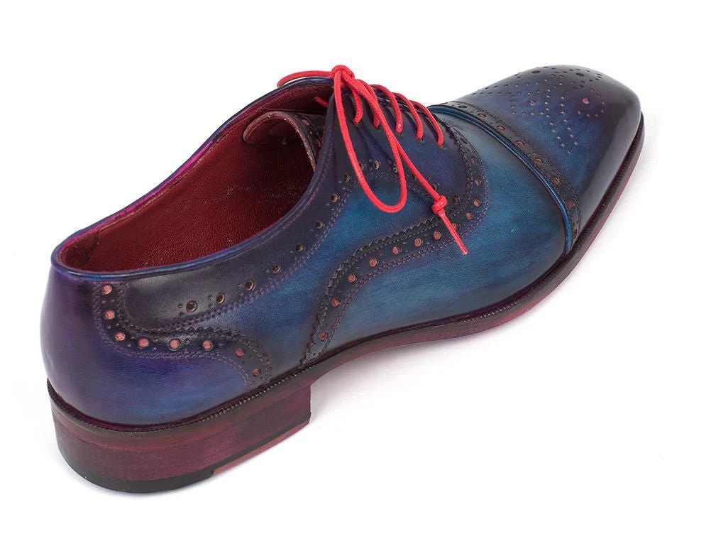 Paul Parkman Men's Captoe Oxfords Blue and Parliament (ID#024-PARL) - Image 4