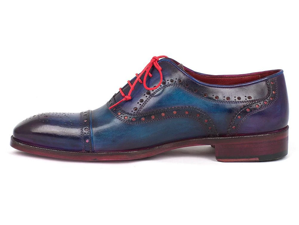 Paul Parkman Men's Captoe Oxfords Blue and Parliament (ID#024-PARL) - Image 5