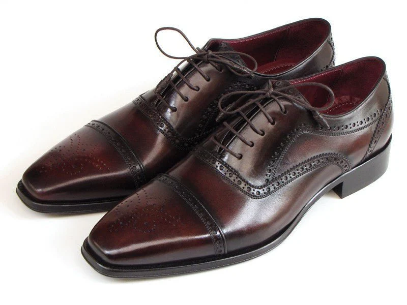 Paul Parkman Men's Captoe Oxfords Bordeaux and Brown Hand-Painted (ID#024-BRWBRD) - Image 6