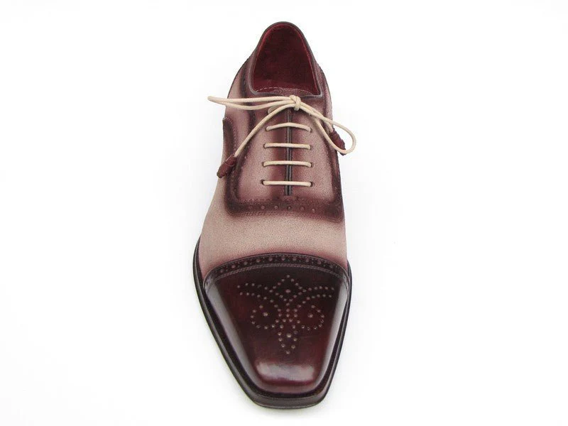 Paul Parkman Men's Captoe Oxfords - Bordeaux / Beige Hand-Painted Suede Upper and Leather Sole (ID#024-BRR) - Image 3