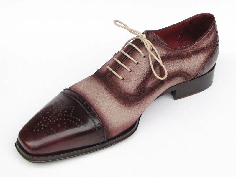 Paul Parkman Men's Captoe Oxfords - Bordeaux / Beige Hand-Painted Suede Upper and Leather Sole (ID#024-BRR) - Image 4