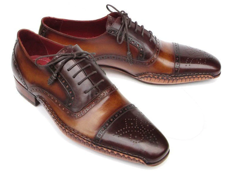 Paul Parkman Men's Captoe Oxfords Brown Hand Painted Shoes (ID#5032-BRW) - Image 4