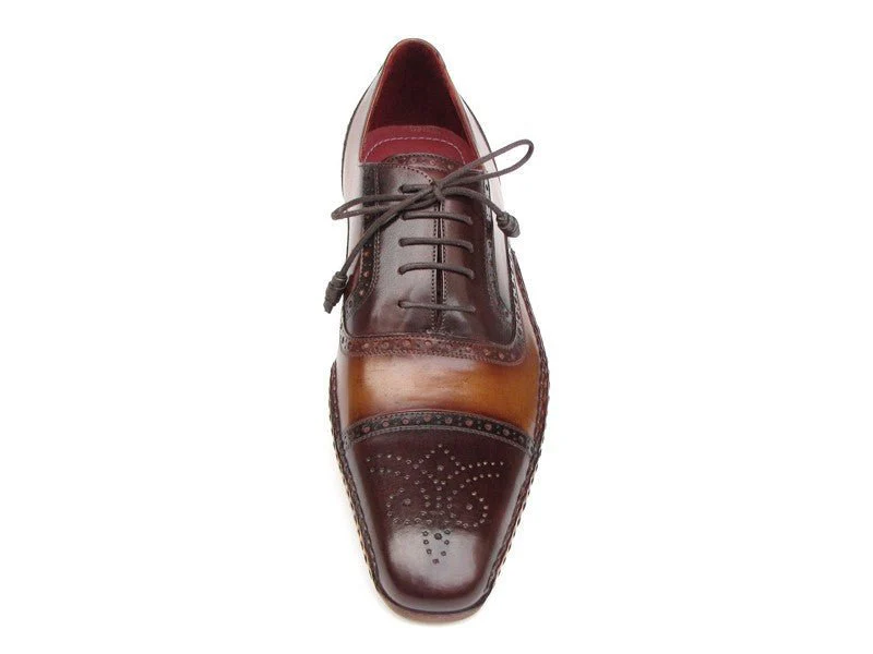 Paul Parkman Men's Captoe Oxfords Brown Hand Painted Shoes (ID#5032-BRW) - Image 5